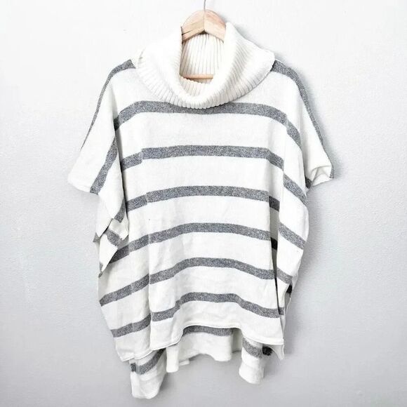 LOFT Sweaters - AT LOFT | White Gray Stripe Sweater Turtleneck Poncho Oversized | XS / Small